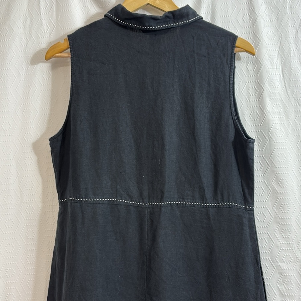 Sybilla Womens Linen Sleeveless Mid Length Maxi Dress black medium pearl buttons - Picture 7 of 8
